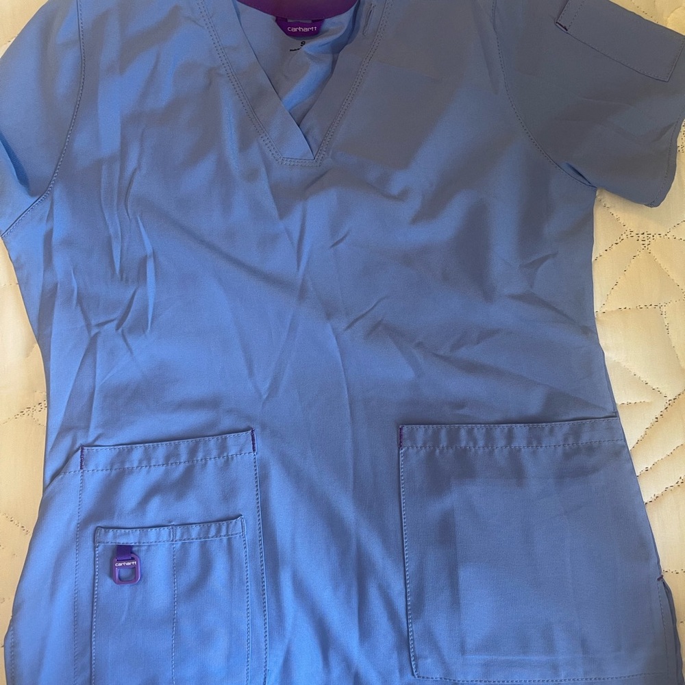 Blue Scrub Top with Pockets